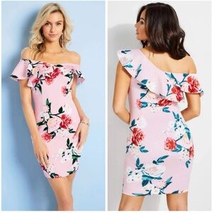 Romantic Pink Rose ruffled mini dress by GUESS